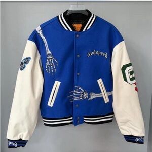 NEW BLUE Godspeed varsity jacket size large